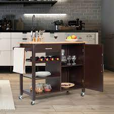 Ameriwood home landry microwave cart, multiple color. 4 Tier Brown Wood Kitchen Island Trolley Cart Storage Cabinet Wine Rack