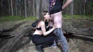 Pretty Brunette Public Blowjob and Doggystyle Fuck in the Woods