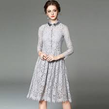 Beaded Gray Long Sleeve Lace Medi Dress Medi Dress Long Sleeve Lace Dresses
