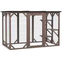 PawHut Outdoor Cat House, Catio Wooden Feral Cat Shelter, Cat Cage with  Platforms, Large Enter Door, Weather Protection Asphalt Roof, 71" L, Brown