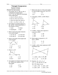 Determining whether two triangles are congruent and finding the reason. Triangle Congruence Section A Quiz