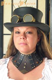 Victorian Neck Pieces // Classy Steampunk Costume // Sexy Cyber 2 Tones  Leather High Neck Corset Gorget