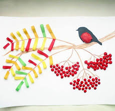 аппликации из цветной бумаги для детей 5 6 лет пошагово Osennie Podelki Applikaciya Ryabina Vypolnennaya Iz Polos Cvetnoj Bumagi I Plastilina Montessori Crafts Fall Crafts For Kids Crafts For Kids