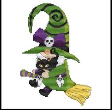 A fun selection of halloween cross stitch patterns, with freaky witches, scary ghosts, glowing pumpkins, creepy spiders, spooky cats and more!. Cross Stitch Wonders Halloween Gnomes Cat Witch Cross Stitch Pattern Anabella S