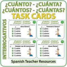 Spanish Task Cards Cuanto Cuantos Cuanta Y Cuantas Spanish Question Words Spanish Teacher Resources Teaching Spanish