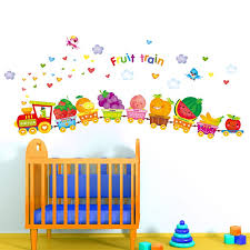 Creative for kids room wall decals have an adhesive back which sticks to smooth surfaces such as walls, wood and glass without leaving a residue. Dekoration Nursery Fruit Train Wall Stickers Kids Room Children Bedroom Decal Vinyl Mural Mobel Wohnen Elite Eshop Eu