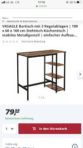 Vasagle Bartisch Mit 3 Regalablagen 109 X 60 X 100 Real In 2020 Bartisch Stehtisch Kuche Tisch