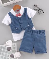 Buy Babyhug Half Sleeves T Shirt With Attached Waist Coat And Shorts Set Blue For Boys 9 12 Months Online In India Shop At Firstcry Com 8556516
