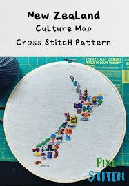 New Zealand Culture Map Cross Stitch Pattern Cross Stitch Patterns Embroidery Map Cross Stitch