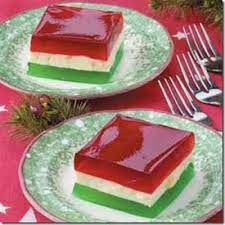 She wanted me to bring a jello that was red, white, and blue. Christmas Ribbon Jello Salad Gelatin Recipes Jello Recipes Christmas Desserts