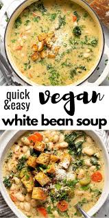 Creamy Vegan White Bean Kale Soup In 2020 Vegan Soup Recipes Vegetarian Soup White Bean Kale Soup
