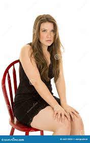 Woman Black Dress Sit on Chair Hands on Knees Stock Photo - Image of  expression, chair: 46212824