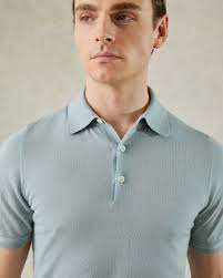 Dicken Short Sleeve Merino Wool Silk & Cashmere Polo Knit Mint Blue
