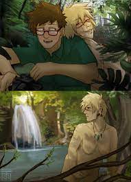 1boy 1girls assertive female bakugou masaru bakugou mitsuki  biting lip biting own lip breasts camera face paint female forest glasses  husband and wife jungle jungle girl malefemale married couple