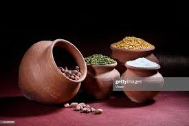 Rice Nuts And Pulses In Earthen Pots High-Res Stock Photo - Getty Images