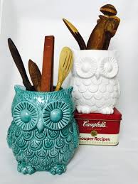 Owl Gift Kitchen Decor Pottery Mug Large Utensil Crock Holder Owl Kitchen Organization Owl Kitchen Decorative Pottery Owl Kitchen Decor