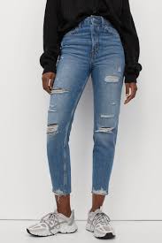 Belle taille haute jambes serrées slim brut léger. Jean Aminci Taille Haute Bleu Denim Femme H M Ca