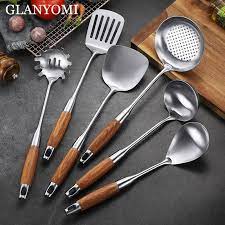 Kitchen accessories tools stainless steel. 6pcs Set Wood Handle 304 Stainless Steel Cooking Tool Sets Turner Rice Spoon Pasta Server Kitchenware Utensil Access Cooking Tool Set Cooking Tools Kitchenware