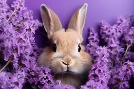 Fondo violeta para la Pascua con un conejo gracioso
