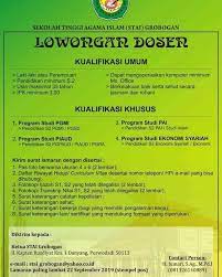 V staff admin v receptionist v sekretaris v staff gudang v operator produksi v office boy/girl v driver sim. Lowongan Kerja Sekolah Tinggi Agama Islam Grobogan Agustus 2019