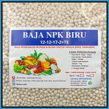 Baja campuran n:p:k:mg (15:15:6:4) digunakan sebagai baja asas dengan kadar 56 kg/hektar. Baja Npk Biru