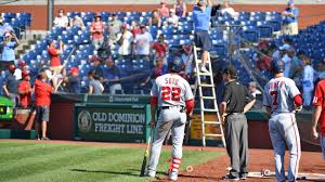 The baseball game between the washington nationals and the san diego padres was suspended on saturday night when a shooting situation broke out around nationals park. Netting Collapses In Bizarre Philadelphia Phillies Washington Nationals Game 6abc Philadelphia