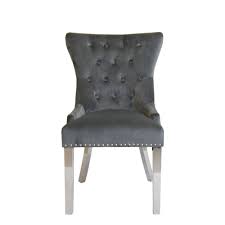 Coavas kitchen dining chairs set. Corinthia Quilted Back Dining Chair In Grey Velvet With Lion Head Handle Dining Chairs Fishpools