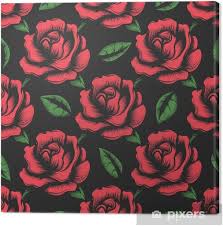 In over 700 fabric options, you can find the right patterns and sizes for all of your projects. Red Rose Flower Seamless Pattern With Green Leaves On Black Background Vector Illustration Canvas Print Pixers We Live To Change
