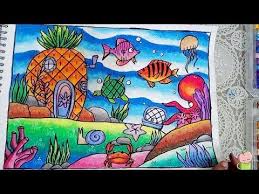 Cara Menggambar Dan Mewarnai Pemandangan Dasar Laut Gradasi Warna Oil Pastel Youtube Pemandangan Lukisan Hewan Cara Menggambar