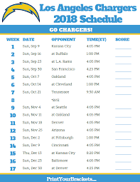 Printable 2018 Los Angeles Chargers Football Schedule Los Angeles Chargers Chargers Football Los Angeles