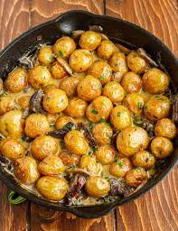 Roasted Baby Potatoes In A Homemade Mushroom Sauce The Cookie Writer Recipe Roasted Baby Potatoes Recipes Baby Potato Recipes