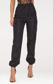 Black Toggle Waist Shell Suit Joggers Roupas Esportivas Roupas Looks