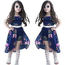 Amazon Com Nonoant Kids Girls Summer Sling Sweet Floral Dress Elegant Girl Princess Ruffles Irregular Elegant Girl Casual Dress Outfits Girls Clothing Online
