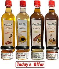 Buy Organic Cold Pressed Virgin (Kachi Ghani) Mustard Oil, Groundnut Oil (Peanut  Oil), Sunflower Oil, Sesame oil 915x4 ml Online - Get 16% Off