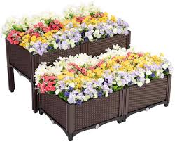 Raised bed kits, wooden, plastic raised beds. Amazon Com Vivohome Elevated Plastic Raised Garden Bed Planter Kit For Flower Vegetable Grow Brown Set Of 4 Patio Lawn Garden
