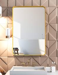 Pick a bathroom mirror that is appropriate for the ambiance and aesthetic of your bathroom, taking into consideration the wall finish in particular. China Rectangle Metal Frame Wall Mirror For Bathroom Wall Mounted Vanity Mirror Rounded Corner Gold Frame Decorative Mirrors For Living Room Bedroom China Home Decoration Home Decor