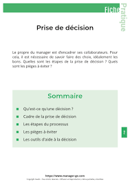 À cette occasion, la ville voulait comprendre comment. Prise De Decision Fiche Pratique Pdf A Telecharger