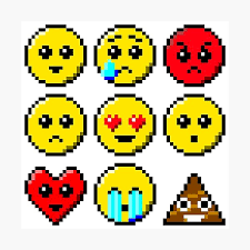 Disponible en plusieurs couleurs, 45km/h et 70km/h. Pixel Art Faces Smile Tear Angry Sad Heart Eyes Wow Heart Face Monkey Poo Photographic Print By Quacksecho Redbubble