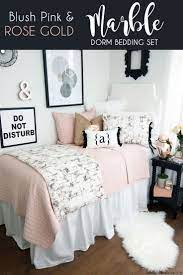 Blush Rose Gold Marble Dorm Bedding Set Dorm Bedding Sets Dorm Room Decor Girls Dorm Room