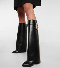 Shark Lock Leather Knee High Boots in Black - Givenchy | Mytheresa