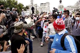 Peru's presidential candidates yonhy lescano, daniel salaverry, julio guzmán, rafael santos and rafael lópez aliaga on stage after participating in a debate in lima on 31 march. Nkxviw1rdddj2m