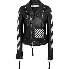 Off White Paneled Leather Biker Jacket 2 475 Liked On Polyvore Featuring Outerwear Jackets Black Rider Off White Jacket Biker Jacket Embellished Jacket