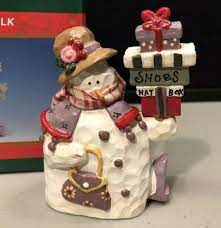 Kurt S Adler Snowtown Traveling Snowfolk Snowman Lady Shopping Snowman Snow Woman Lady With Gifts Christmas Village Decorations Snowman Snow Purple Purse