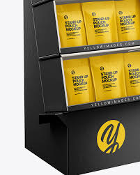 Download Cardboard Display Stand W Pouches Mockup In Indoor Advertising Mockups On Yellow Images Object Mockups PSD Mockup Templates