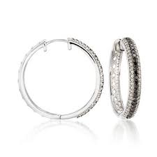Black And White Diamond Hoop Earrings 99 Ct T W Black And White Diamond Hoop Earrings In 14kt White Gold 1 Diamond Hoop Earrings Round Diamond Eternity Band Diamond Earrings Studs