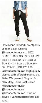 h m mens divided sweatpants jogger black original size chart