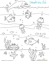 Under The Sea Color The Sea Creatures Worksheet Education Com Sea Creatures Crafts Sea Drawing Sea Creatures