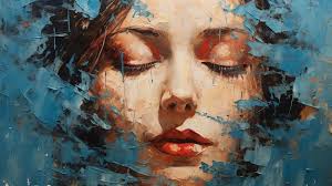 Emotional and dramatic oil painting of a face in the style of marc simonetti 