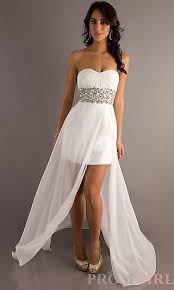 Strapless Short Dress With Long Chiffon Overlay By Bari Jay At Promgirl Com Formal Dance Dresses White Prom Dress Short Dresses