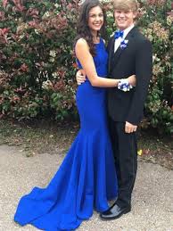 Mermaid Scoop Neck Sweep Train Satin Royal Blue Sexy Prom Dresses Hx00 Bohoprom